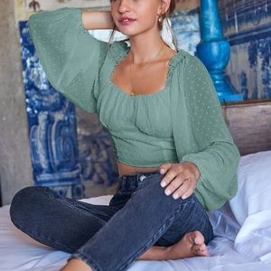 Green cropped dot blouse